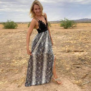 Slinky Snakeskin Night Out Bralette Maxi Dress